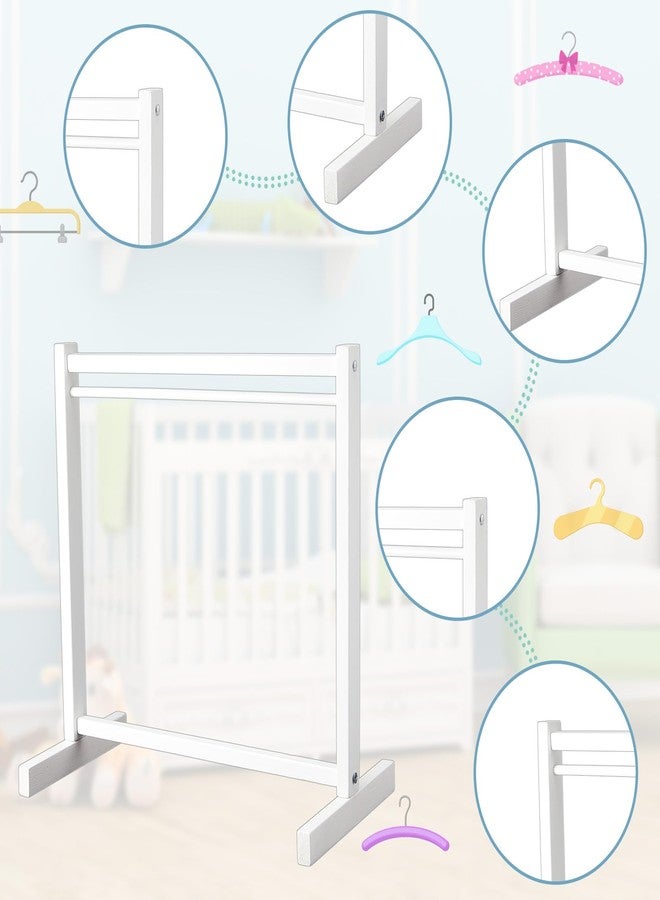 سيفانير رف ملابس للدمى من سيفانر مكون من 11 قطعة مع علاقات ملابس خشبية لملابس الدمى مقاس 18 بوصة، علاقات صغيرة، إكسسوارات خزانة ملابس، لوازم حفلات استقبال المولود الجديد لبيت الدمى (أبيض) - Image 4